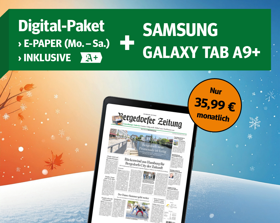 Digital-Paket: E-Paper (Mo-Sa) + Samsung Galaxy Tab A9+ für 35,99 € mtl. Jetzt bestellen.